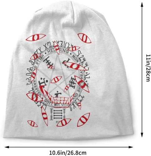 Vista 2 de Anime Hellsing Eyes Beanie Hat para hombres y mujeres verano fino sombreros de punto calavera negro, Negro