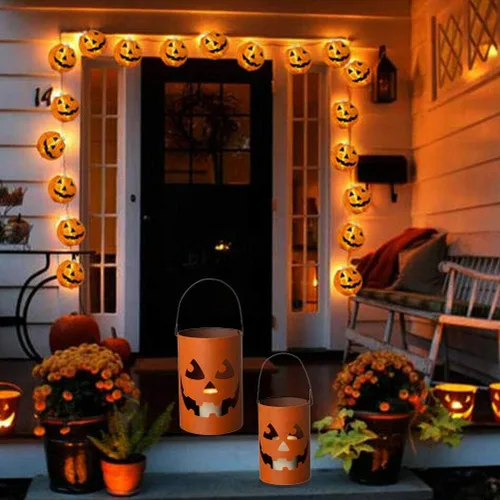 Vista 7 de Glitzhome GH20040 - Portavelas de Halloween Jack O Lantern, decoración de cubo, 11.02 pies de alto, juego de 2