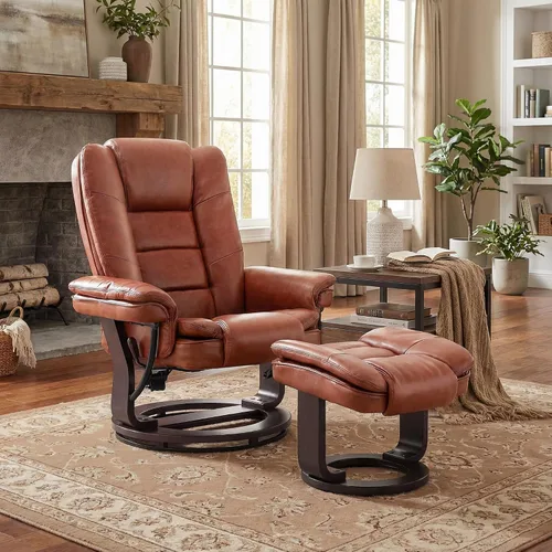 Vista 15 de Sillón reclinable giratorio con sofá reclinable otomano, reposapiés, juego Beige