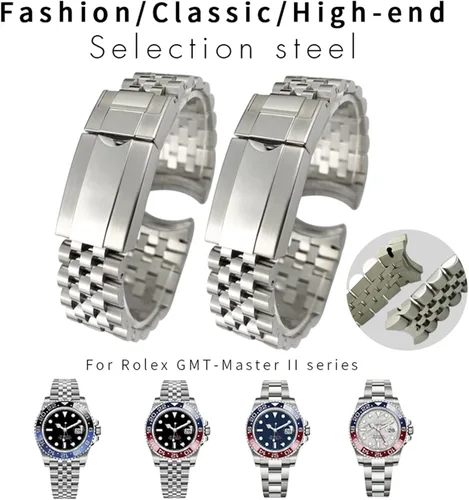 Vista 2 de AEMALL Correa de reloj de acero inoxidable macizo 904L de 0.787in para correa Rolex GMT Master II de pulsera Jubilee con cierre de ostra