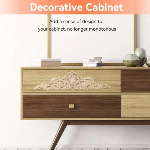 Vista 4 de Onlay de madera, apliques de madera sin pintar y onlays para muebles, apliques decorativos de madera, apliques de madera y onlays muebles Onlay