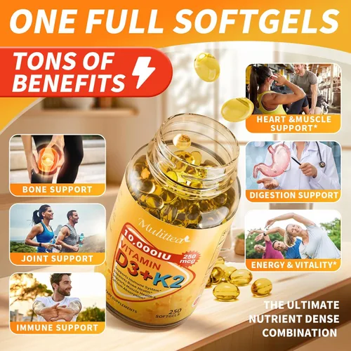 Vista 3 de Vitamina D3 K2 a base de plantas de 10000 UI con aceite MCT de coco virgen – 200 mcg MK7 de vitamina K2, sin OMG para una máxima absorción, salud