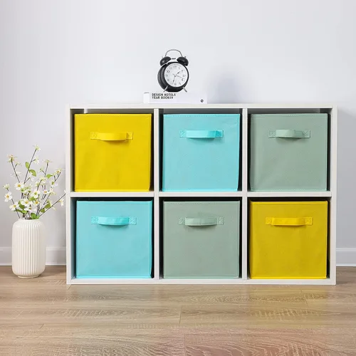 Vista 4 de Stero - Contenedores de tela para almacenamiento de 13x13x13 pulgadas, paquete de 6 cubos de almacenamiento de colores divertidos con asas, cestas