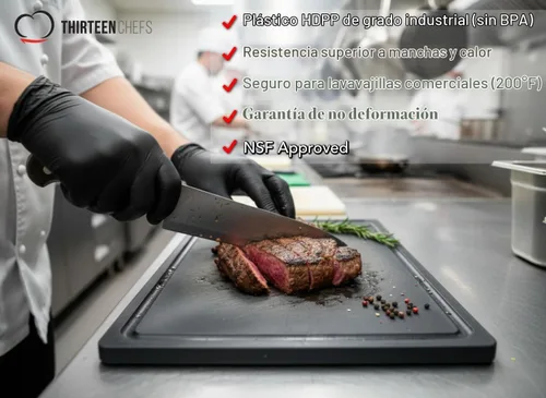 Vista 4 de Thirteen Chefs Tabla de cortar de plástico con ranura para jugos, tabla de cortar pequeña para carne, parrilla, barbacoa, ahumar, frutas y más - 18