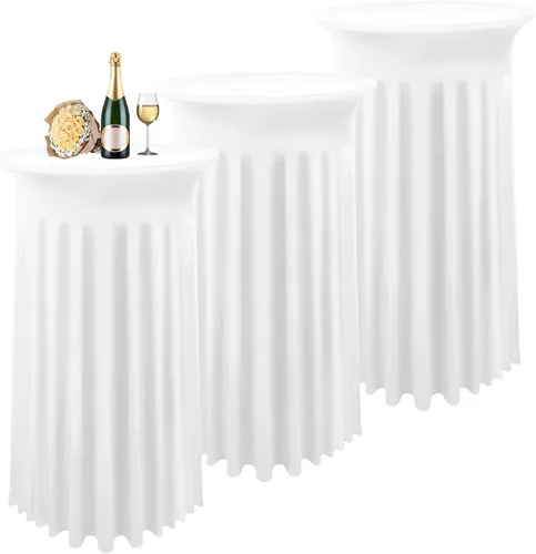 Vista 11 de Paquete de 3 fundas de mesa de cóctel, mantel redondo burdeos, color rojo vino, 32 x 43 pulgadas, elastano elástico con cortinas onduladas, mantel