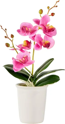 Vista 14 de Restaurantware - Orquídeas artificiales de 4 x 14 pulgadas, 12 orquídeas falsas en maceta, 5 flores, uso como centro de mesa, decoración del hogar u