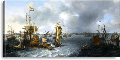 Vista 32 de A&T ARTWORK A Brisk Breeze por Willem van de velde Reproducciones de pintura de velero, impresiones en lienzo giclée para decoración del hogar, 20 x