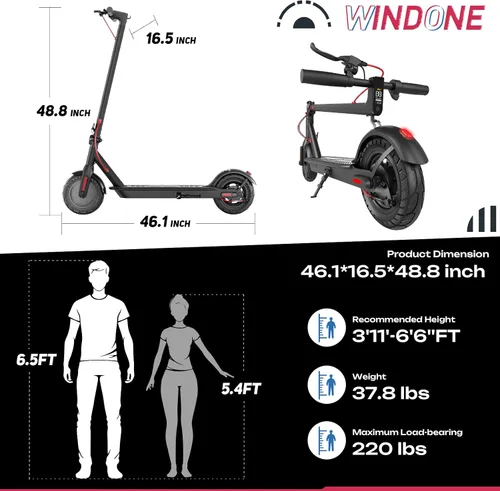 Vista 15 de Windone Electric Scooter for Adults, 430W Peak Motor, 19MPH & 17-Mile Range, Foldable Commuter Scooter with 10" Shock-Absorbing Tires & Dual Braking
