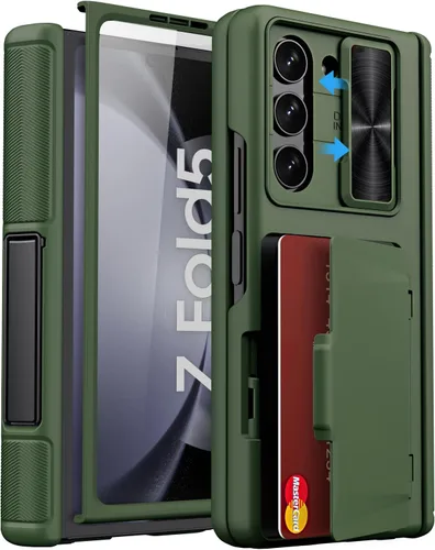 Vista 11 de Funda para Samsung Galaxy Z Fold 5 con tarjetero y cubierta para cámara deslizante, protector de pantalla integrado y protección de bisagra, funda