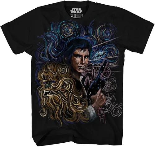 Vista 3 de Starry Night Chewbacca Han Solo Van Gogh Adult Men's Graphic T-Shirt