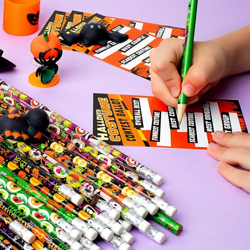Vista 5 de JOYIN 48 lápices de Halloween a granel con borrador, surtido de lápices coloridos de otoño, juego de papelería con temática de Halloween de 12