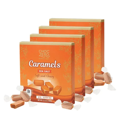 Vista 6 de ChocZero Caramelos de almendras sin azúcar, almendras tostadas, suaves y masticables, 9 onzas Caramelo cetogénico, sin alcoholes de azúcar, bajo