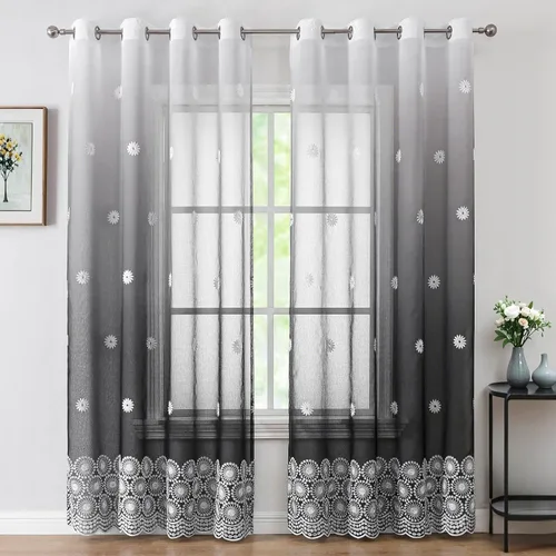 Vista 4 de WUBODTI 2 paneles de cortinas traslúcidas color negro degradado para dormitorio, sala de estar, 84 pulgadas de largo, 2 paneles de cortinas