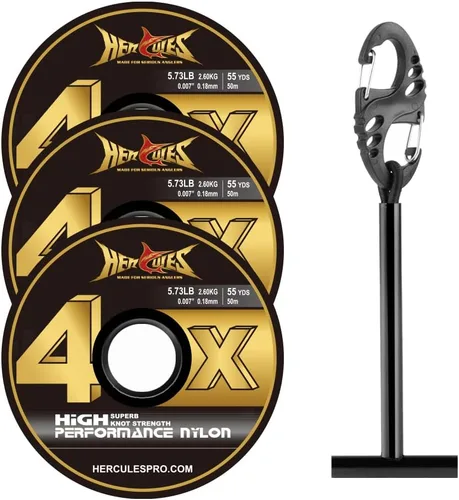 Vista 10 de HERCULES Tippet de pesca con mosca, paquete de 3 con soporte para volquetas, 55 yardas