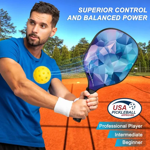 Vista 2 de Juego de 4 palas de pickleball aprobadas por USAPA, ligeras, 4 pelotas de pickleball, 4 toallas refrescantes y bolsa, raquetas de pickleball premium