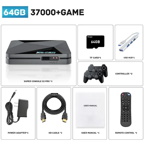 Vista 6 de Kinhank Retro Game Console Super Console X2 Pro Built-in 37000+ Games, Video Game Console Android 9.0/Emuelec 4.6, S905X2 Chip, 4K UHD