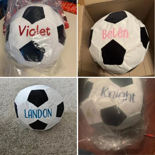 Vista 9 de Almohada de pelota de fútbol personalizada con nombre personalizado, almohada redonda de fútbol de felpa para niños y adultos, regalo de fútbol