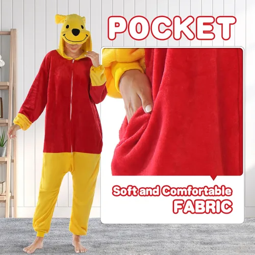 Vista 4 de JULGIRL Pijama unisex de franela para adultos, disfraz divertido de una pieza de animal para cosplay para mujeres y hombres