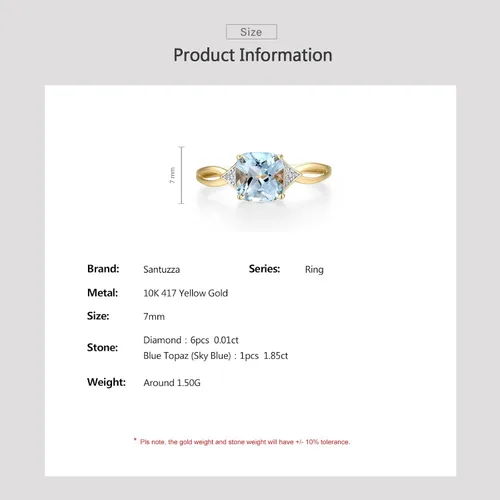 Vista 4 de Santuzza Anillo de oro macizo de 10 quilates con piedras preciosas solitarias para mujer