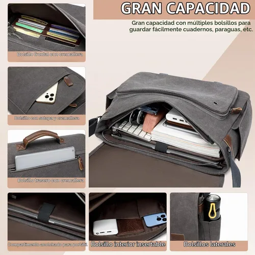 Vista 5 de Laptop Messenger Bag for Men, 17 inch Water-resistant Canvas Laptop Shoulder Business Briefcase Bag