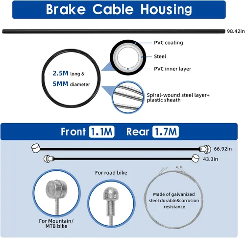 Vista 2 de Kit universal de carcasa de cable de freno y desviador de cambio, línea de transmisión de bicicleta estándar con tapas de extremo de cable
