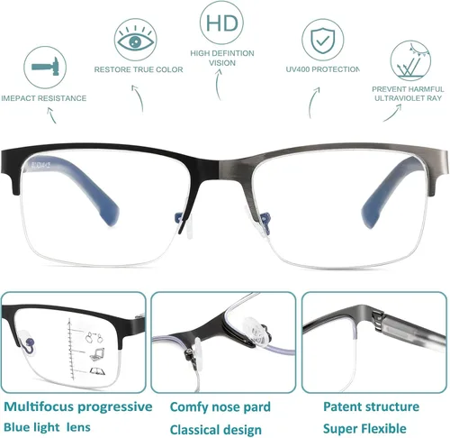 Vista 4 de Gafas de Lectura Multifocales para Hombres, Bifocales, Progresivas, Multifocales, sin Línea, de Lectura de Computadora, Bloqueo de Luz Azul, Armazón
