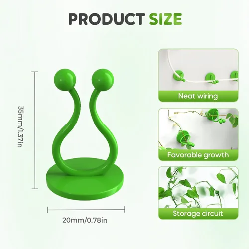 Vista 2 de HISKI Clips de pared para escalada de plantas, fijador de plantas verdes con gancho autoadhesivo, clips de pared para plantas trepadoras, clips