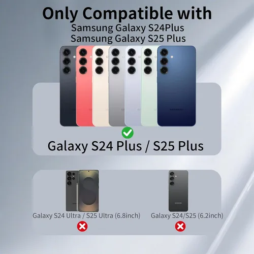 Vista 2 de Funda magnética para Samsung Galaxy S25+ Plus / S24+ Plus, soporte invisible integrado, compatible con MagSafe, translúcida a prueba de golpes Negro