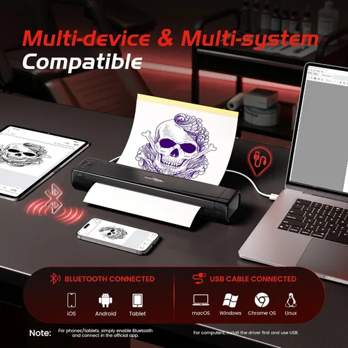 Vista 6 de TATTMUSE Impresoras portátiles inalámbricas para viajes, compatibles con teléfono y almohadilla, impresora compacta portátil Bluetooth pequeña
