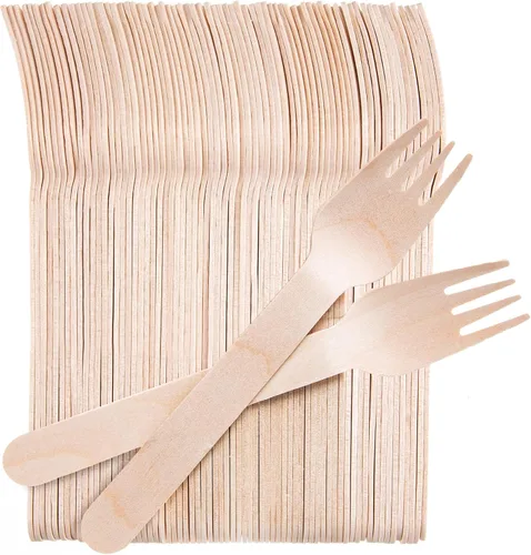 Vista 9 de Weemium Tenedores de madera desechables – 100 tenedores compostables de 6.5 pulgadas sin astillas, utensilios de tenedores desechables