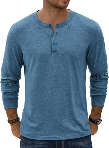 Vista 12 de COOFANDY Camiseta Henley de Manga Larga para Hombre Camisas Pullover Casuales Ligeras Camisetas Básicas Suaves Elásticas Tops de Otoño