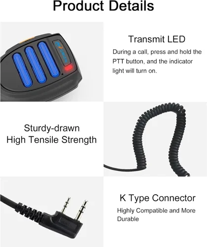 Vista 5 de Walkie Talkies Micrófono con altavoz, PTT, 2 pines tipo K, radios bidireccionales de mano, micrófono de hombro, compatible con TP80 (paquete de 1)