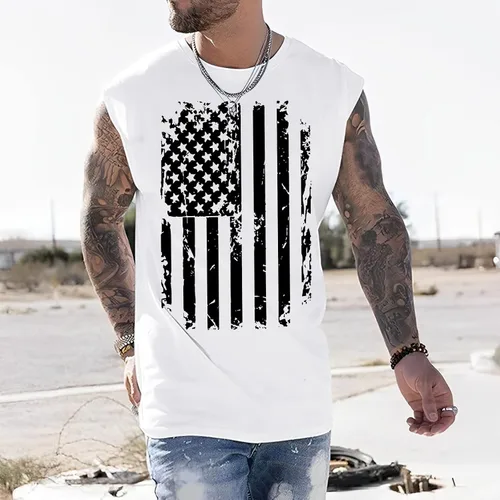 Vista 3 de Camiseta sin mangas para hombre, camiseta sin mangas con la bandera estadounidense, camiseta sin mangas para el 4 de julio, camiseta patriótica