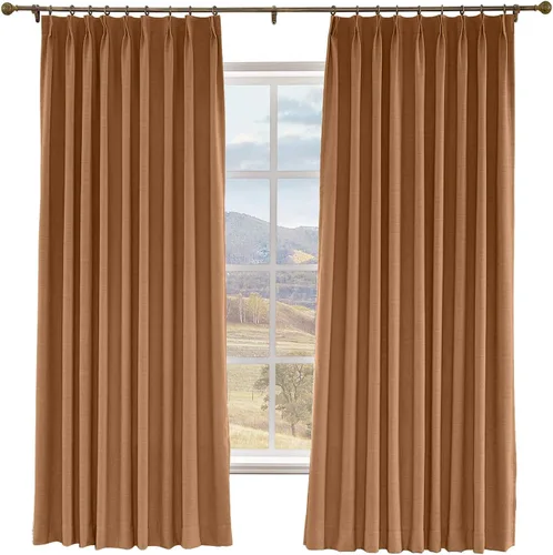 Vista 17 de Macochico Cortinas opacas de lino sintético de 52 pulgadas de ancho x 63 pulgadas de largo, panel de cortinas plisadas para dormitorio, aulas