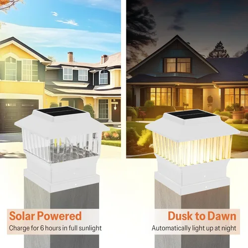 Vista 4 de Paquete de 4 luces solares para tapa de poste, modernas #2: se adapta a postes de vinilo de 4 x 4 y madera de 5 x 5 pulgadas, temperatura de 3