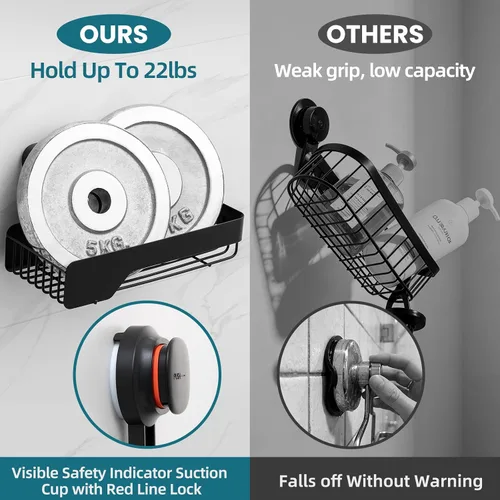 Vista 4 de TAILI Shower Caddy Ventosa Acero Inoxidable Metal Indicador Visible Negro