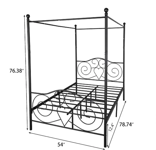 Vista 2 de Marco de cama tamaño matrimonial, listones de acero resistente y soporte con cabecero y estribo, no requiere somier (negro)