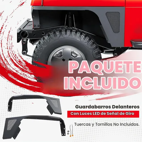 Vista 5 de ECOTRIC Protector de parachoques delantero compatible con Jeep Wrangler YJ 1987-1996, guardabarros con luces LED de águila con inserto de malla