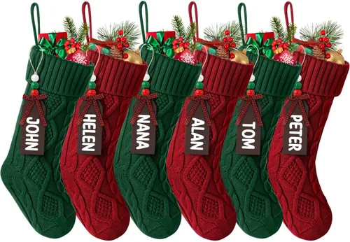 Vista 11 de Hommtina Medias de Navidad, medias de Navidad personalizadas de 18 pulgadas, de gran tamaño, punto trenzado, regalos (4 unidades, blanco y rojo)