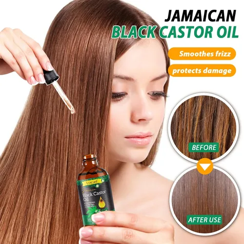 Vista 3 de Aceite de ricino negro jamaicano, 100% puro y orgánico, prensado en frío en botellas de vidrio para el crecimiento del cabello, nutrición de cejas e