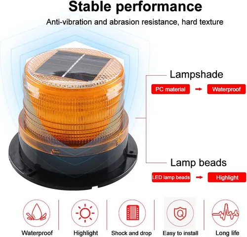 Vista 4 de Luz de flash LED de energía solar LED ámbar luces estroboscópicas para vehículos Wireless,Strong Magnetic Base Auto Turn On/Off Waterproof High