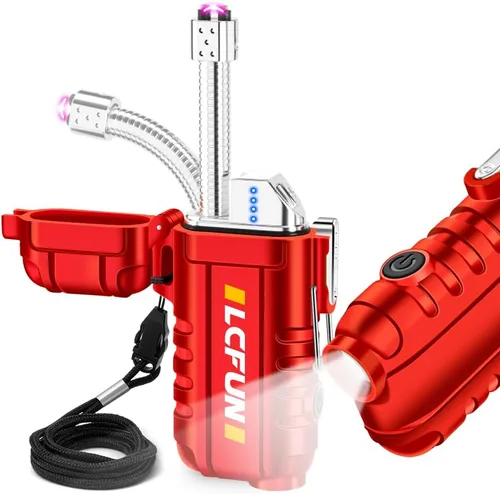 Vista 12 de LcFun Encendedor eléctrico recargable USB C, encendedores de plasma impermeables con pantalla LED de batería, encendedores de arco largo resistente