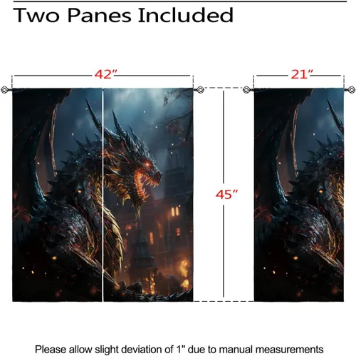Vista 3 de Cortinas opacas con diseño de dragón para decoración del hogar, diseño de animales de fantasía, medievales, con ojales, aislamiento térmico
