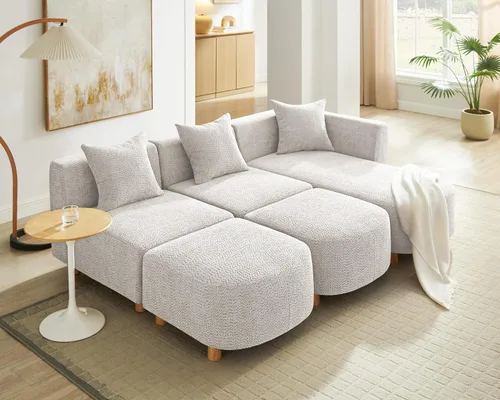 Vista 8 de VANOMi 279 cm Sofá modular seccional con 3 almohadas, cómodo sofá de chenilla en nube convertible de 5 plazas con reposapiés, sofás seccional