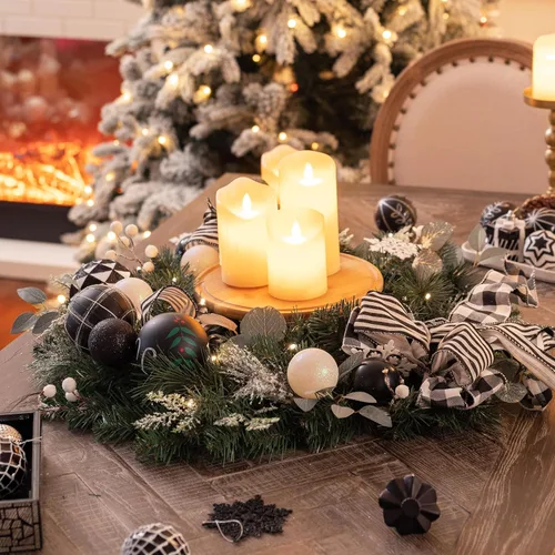 Vista 3 de Valery Madelyn Corona de Navidad preiluminada de 24 pulgadas para puerta delantera con luz, corona de Navidad plegable iluminada al aire libre