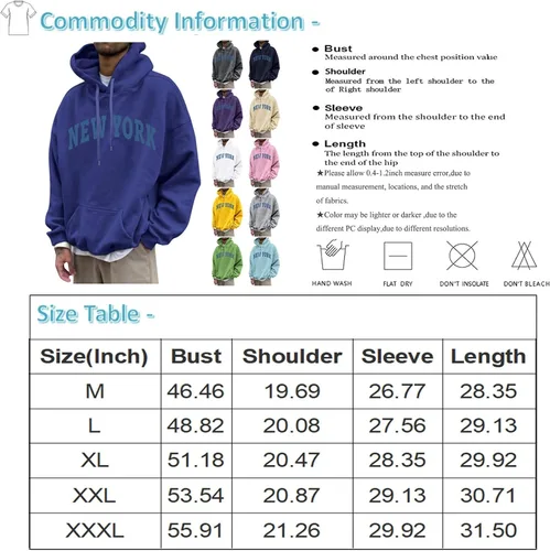 Vista 4 de Hoodies for Men Pockets Letter Printing Streetwear Long Sleeve Classic Sport Sweatshirts Stylish Casual Hoodies