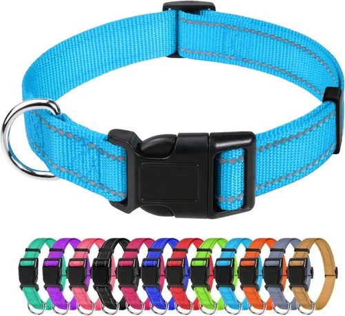 Vista 20 de TagME Collares de nailon reflectantes para perros, collar ajustable clásico para mascotas con hebilla de liberación rápida para cachorros, rosa Rosa