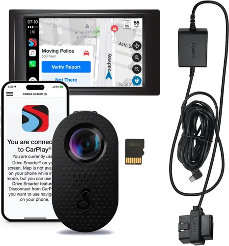 Vista 9 de Cobra Discreet Dash Cam (SC120) - Resolución de video QHD 1440P, WiFi integrado, visión nocturna, grabación continua, diseño compacto, tarjeta SD