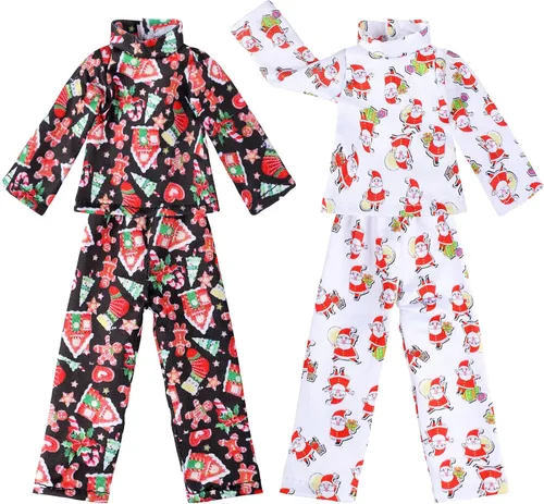 Vista 8 de Hungdao 4 piezas de ropa de muñeca de Navidad, accesorios de Navidad, ropa de muñeca, vestido a cuadros rojo y verde, trajes de vacaciones