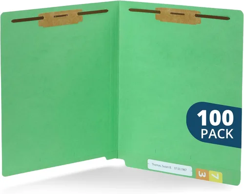 Vista 9 de Blue Summit Supplies 100 End Tab Fastener File Folders, Blue Reinforced End Tab, Letter Size, 11pt, 2 Prong Bonded Fasteners, for Medical Files